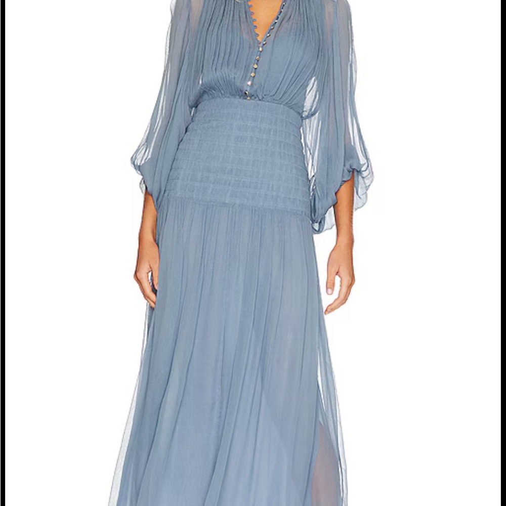 Shona Joy 
Lauren Ruched Midi Dress in Dusty Blue